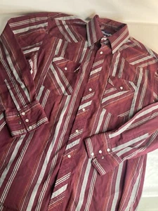 Wrangler Men's X Long Tail Western Red Gray Plaid Pearl Snap Long Sleeve Shirt L - Picture 1 of 4