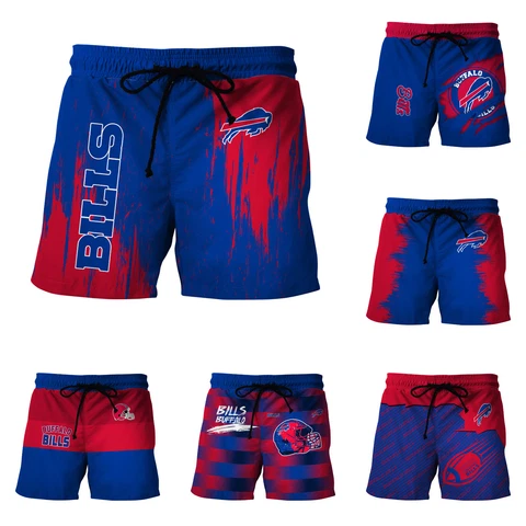 Buffalo Bills Men's Quick Dry Beach Shorts Summer Drawstring Pockets Swim Trunks Cover