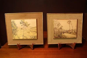 2 MCM mid century modern Wall Hangings Nature and street scene framed raised - Picture 1 of 12
