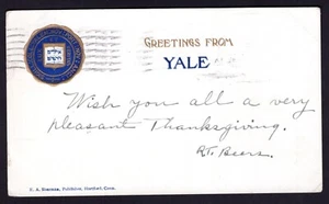 Greetings From Yale University College Seal Antique Postcard Posted 1905 - Picture 1 of 2