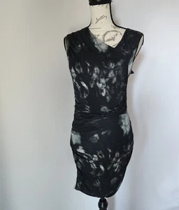 Helmut Lang Ruched Skull Print Bodycon Mini Dress Sleeveless Modal Black Sz.M - Picture 1 of 11
