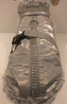 Wintermantel silber Glitzer Plüsch wasserabweisend Geschirr Plüsch Hunde XS S M