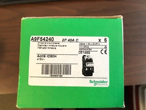 New BOX OF 6 Schneider circuit breaker 2 pole 40 amp C curve 415v ACTI9 IC60H - Picture 1 of 8