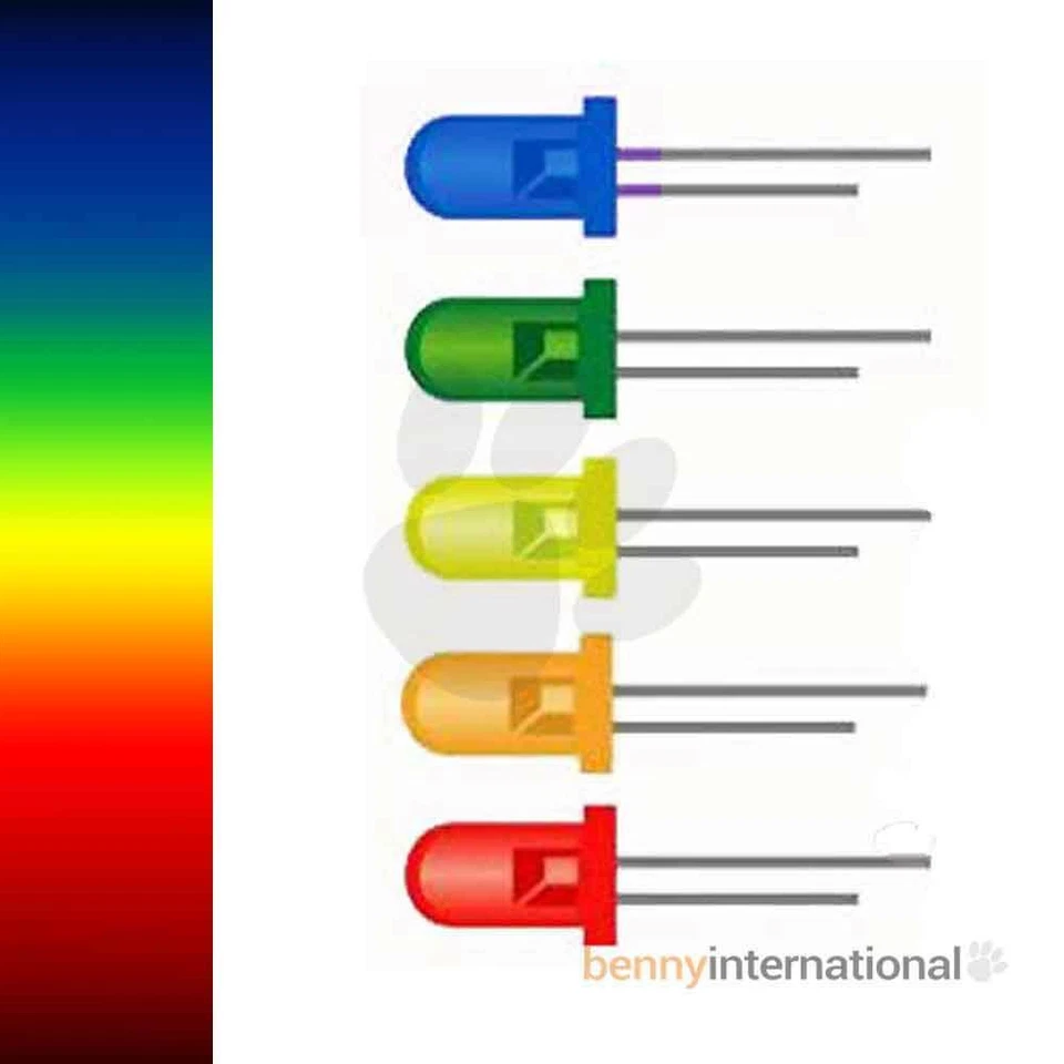 50x 5mm RED GREEN BLUE YELLOW ORANGE WHITE DIFFUSED LEDS Arduino Pi 10 20 - image 1 of 1
