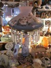 ANTIQUE cf monroe NAKARA HANDPAINTED LAMP APPLE BLOSSOMS LAVENDER PINK W PRISIMS