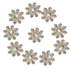 10 pcs Faux Pearl Rhinestone Flatback Buttons Embellishments - Picture 1 of 6