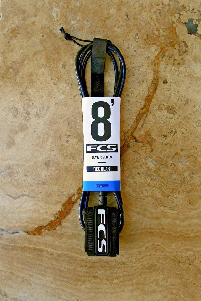 NEW FCS 8' (8ft.) Regular (7mm) Classic Surfboard Surf Leash - Black