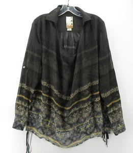 Da Nang Top Women Small Gray Silk Tunic Blouse Southwestern Boho Sheer Roll Tab - Picture 1 of 11