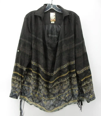 Blusa túnica Da Nang Top mujer pequeña gris seda suroeste boho lengüeta enrollable transparente Foto 1 de 4