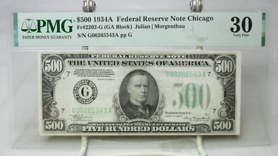 1934A $500 Federal Reserve Note Chicago Fr.2202 PMG VF30 No Comment #5543 - Image 1 of 2