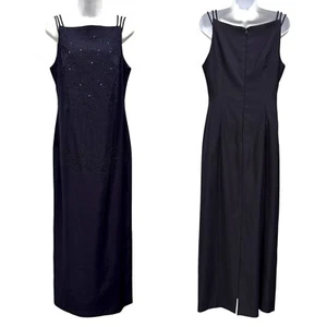 VTG 90s Y2K CDC Floral Beaded Rhinestone Maxi Formal Dress Square Neck Size 10 - Picture 1 of 12