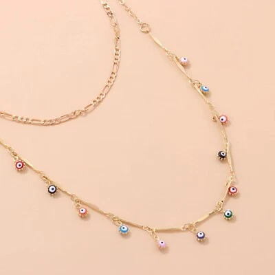 Fashion Women Colorful Cute Evil Eye Layered Necklace Protect Lucky Pendant 1944 - Image 1 of 4
