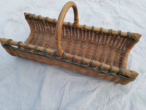 Vintage 24" Long BREAD BASKET French Country Baguette Painted  Wicker Decor Cover