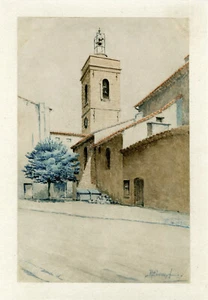 "? DURAND (?) : Village provençal" Aquarelle originale sur papier entoilée - Foto 1 di 1