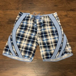 Pacific and Co Surf Badehose hellblau schwarz kariert Boardshorts Gr. Large - Bild 1 von 5