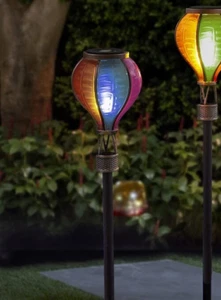 Solar LED Rainbow Hot Air Balloon Stake Garden Lantern Flame Effect Light Decor - Picture 1 of 2