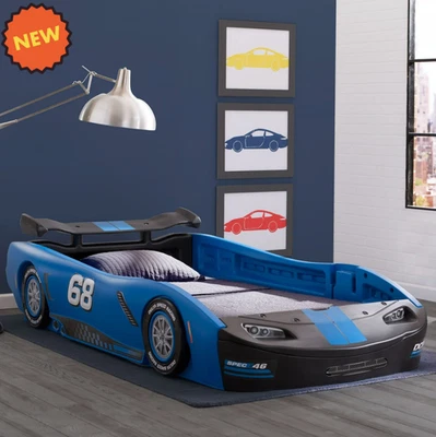 Marco de cama de coche de carreras tamaño doble niño niño niño niña dormitorio cama para niño azul Foto 1 de 4