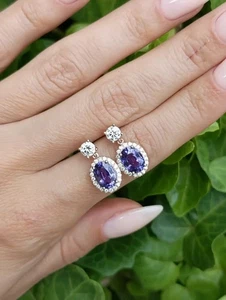 Natürlicher blauer Saphir Diamant-Ohrstecker 5,00 kt ovaler Schliff 14 K echtes Gelbgold - Bild 1 von 7