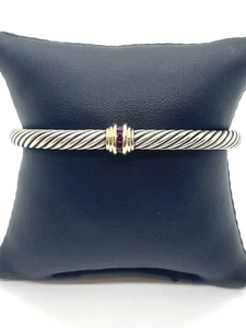David Yurman 'Cable' Ruby Station 14K Gold Sterling Silver 6" Cuff - Picture 1 of 5