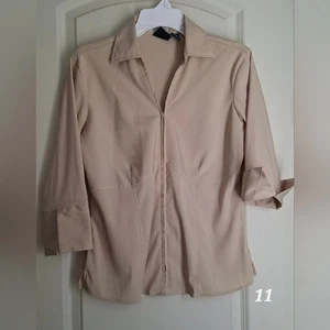 DCC Elegant Tan Women's Strech Blouse  3/4 Sleeve M Boho Western Acadrmia Y2k - Picture 1 of 9