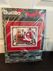 Bucilla Weihnachtsmann auf dem Dach gezähltes Kreuzstich-Set #83086 - Bild 1 von 5