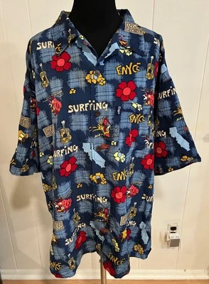 Vintage Enyce Blue Hawaiian Shirt Short Sleeve XXL Surfing Guitars Floral Korea - Image 1 of 4