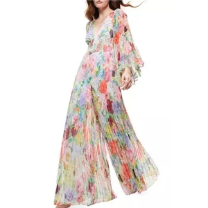 Alice + Olivia Bennet Floral Pleated Wide Leg Jumpsuit In Don Floral Women's 10  - Picture 1 of 12