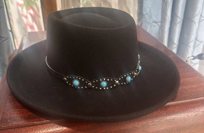 Vintage Scala Black Wool Western Hat Turquoise Leather Band One Size - Image 1 of 4