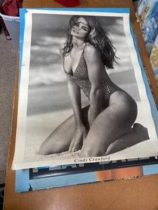 #402 Vintage Poster 35x25 Sexy Brunette Cindy Crawford Black/White Great Britain - Picture 1 of 7