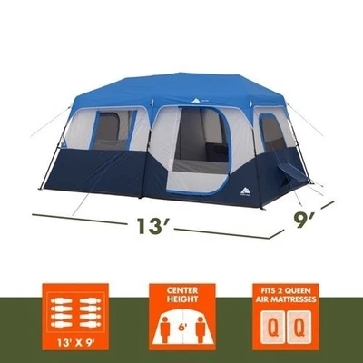 Ozark Trail 13' x 9' 8-Person Cabin Tent with LED Lighted Poles, 32 lbs - Image 1 of 4
