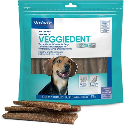 C.E.T. VEGGIEDENT FR3SH Tartar Control Chews for Dogs, Medium, Beef, 1.6 pounds - Image 1 of 4