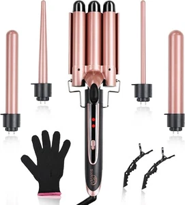 5 in 1 Lockenstab mit 3 Barrel Hair Crimper Iron & austauschbar 4 Locken - Bild 1 von 9