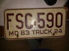  1963 MO FSC-590 24 TRUCK   Missouri License Plate only one/Red and white