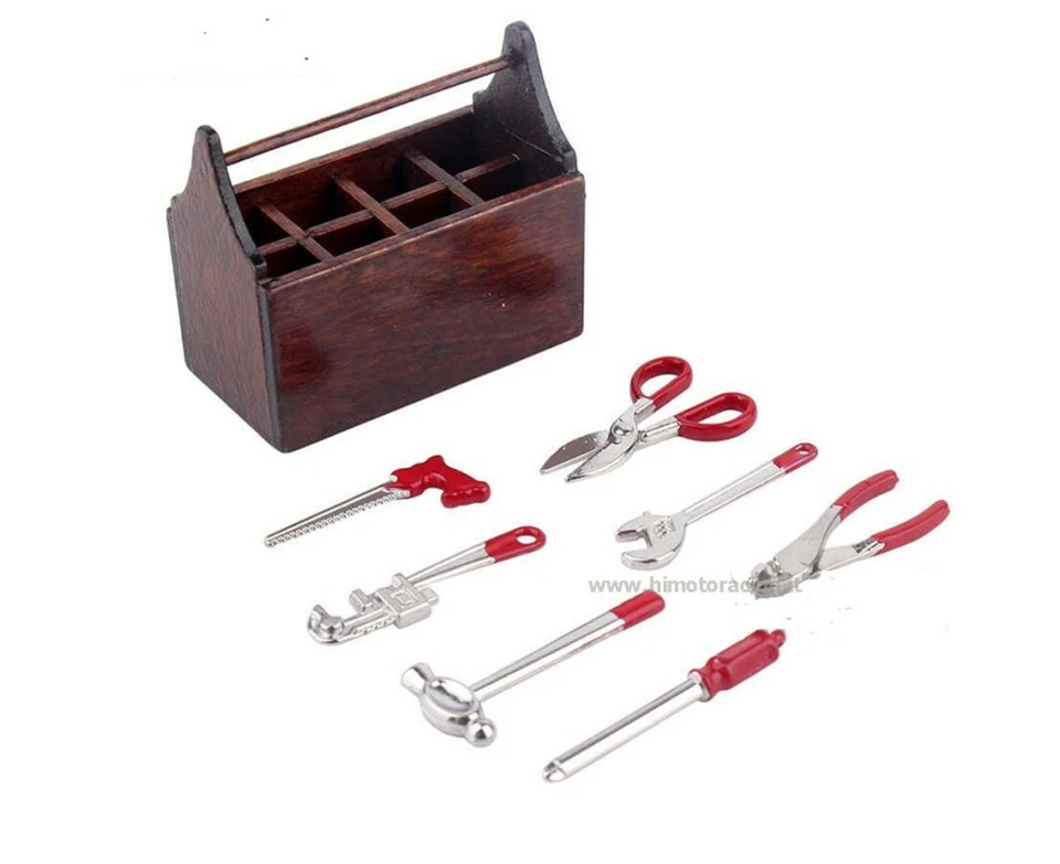 MINI CASSETTA IN LEGNO CON ATTREZZI IN METALLO  MODELLI RC 1/10 1/8  HIMOTO  - Immagine 1 di 1