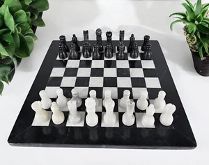Juego de Ajedrez Mármol 15", Caja de Almacenamiento, Juego de Ajedrez Blanco y Negro para Regalo Día del Padre - Imagen 1 de 16