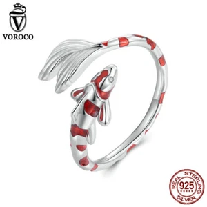 VOROCO 925 Sterling Silver Lucky Koi Opening Finger Ring For Women Gift Jewelry - Picture 1 of 16