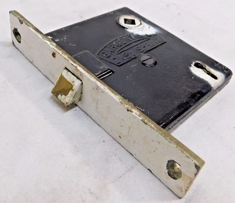 1800's Metal Complete DOOR LOCKSET Brass Plate VICTORIAN Style ORIGINAL Cover