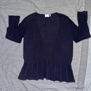 Sahalie Womens Open Knit Cardigan L Crochet Knit Blue Beach Boho Cottagecore - Picture 1 of 13