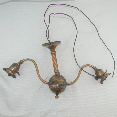 Antique Victorian 2 Arm Copper Ornate Ceiling Light Fixture Pendant Original Cover