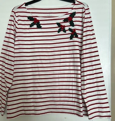 ¡NUEVO! Talbots para mujer ~ talla 2X ~ top festivo acebo bordado L/S ~ 100 % algodón Foto 1 de 4