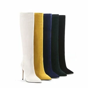 Women's Microfiber Suede Pointed Toe Shoes Stiletto Heel Knee High Boots Size US - Picture 1 of 8