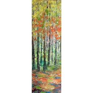 Misty Morning Fall Forest Original Oil Painting 36x12 – Textured Wall Art - Picture 1 of 8