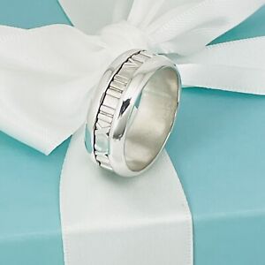 Size 10 Tiffany & Co Sterling Silver Atlas Roman Numerals Mens Unisex Ring 