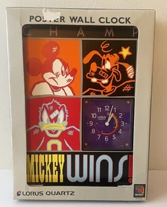 VTG 90s Mickey Unlimited Poster Wall Clock Sports Champ Mickey Mouse Wins - NEW - Picture 1 of 3