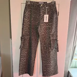 NEW Disclosure Size 9/29 Gray Leopard Animal Print Baggy Cargo Straight Jeans - Picture 1 of 6
