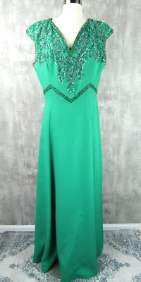 Vintage Alyce Designs Sz 18 Evening Gown Green Beaded Sequin Formal Prom Dress - Image 1 of 4