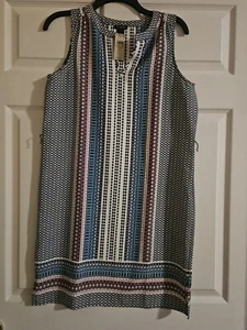 Ann Taylor Loft Geometric Print Sleeveless Dress S New NWT Blue Red White - Picture 1 of 4