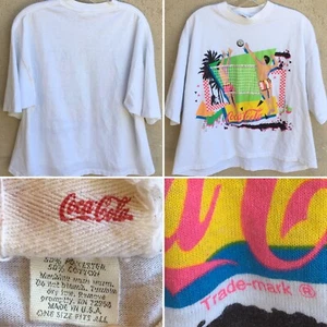 Vintage Coca Cola Crop Top Volleyball Neon Graphic T-shirt 80s 90s 1980s OSFA - Picture 1 of 12