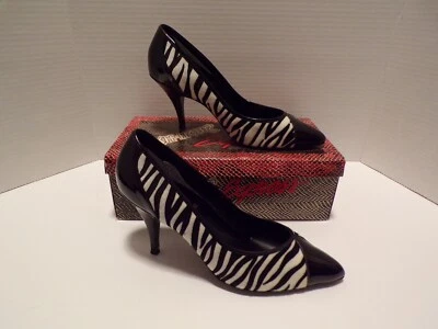 VTG Black Zebra Heels Rush Hour Express Size 8B - Image 1 of 4