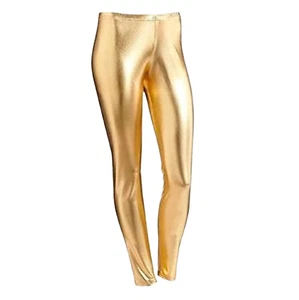Girls Children's Gold Shiny Metallic Leggings Wet Look Dance Wear Show Bottoms - Picture 1 of 5